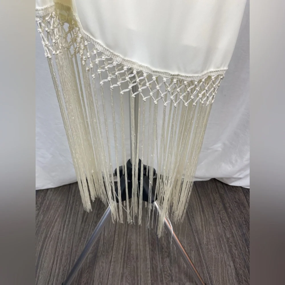 Lulus Cream One-Shoulder Fringe Midi Dress Size Small NWT - Picture 9 of 11